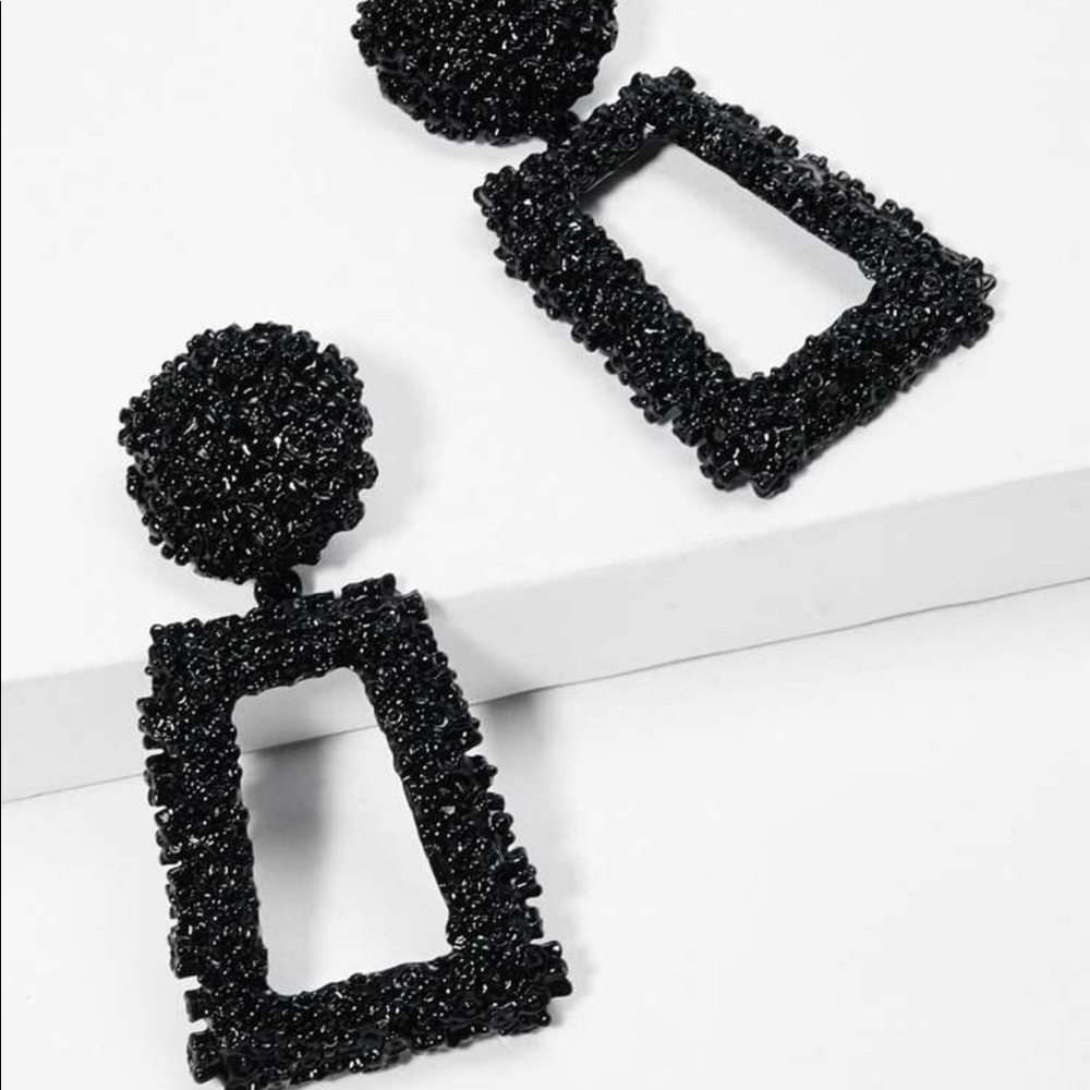 Open Rectangle Textured Drop Earrings - Picture 2 of 4
